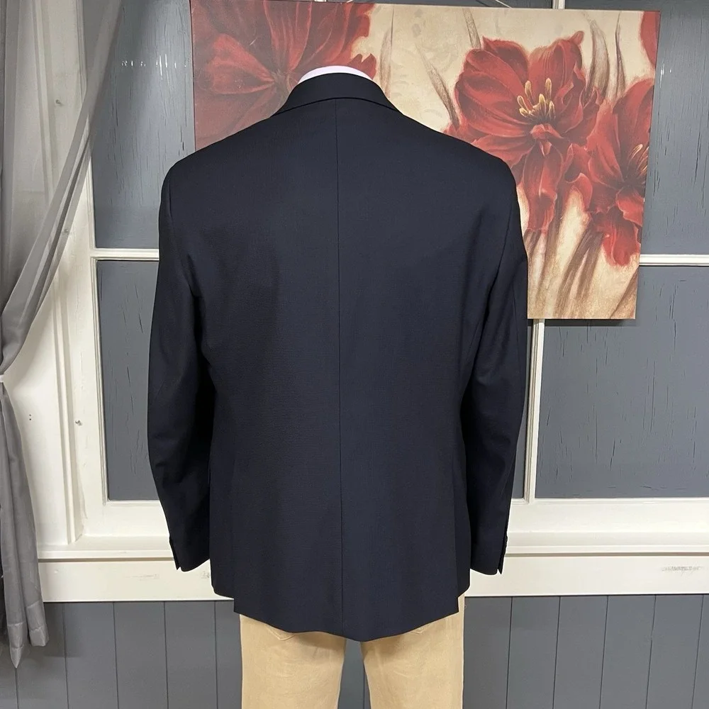 Kenneth Cole Blazer Jacket Sport Coat Mens 46R Polyester Blend Stretch Dark Navy